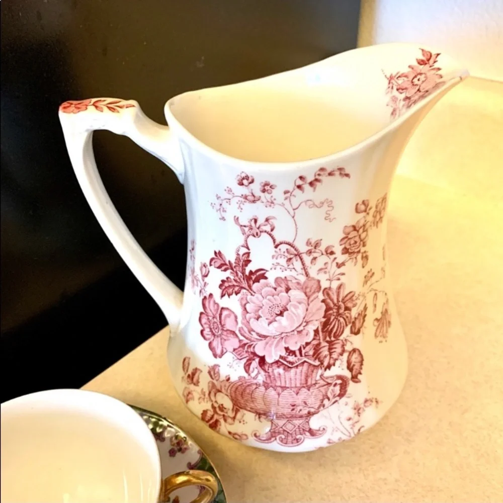 Charlotte Staffordshire Pitcher Red & White Porcelain China